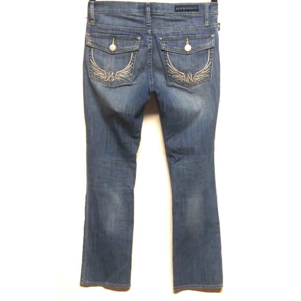 Rock & Republic Kendall Capri Jeans Sz 6 Blue Stretch Denim 32X27 embroidered EC